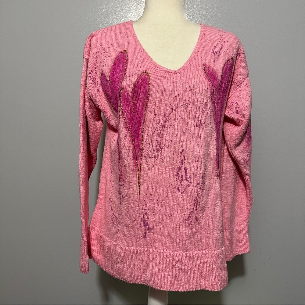 Victoria pink heart painted sweater no size but fits like a large